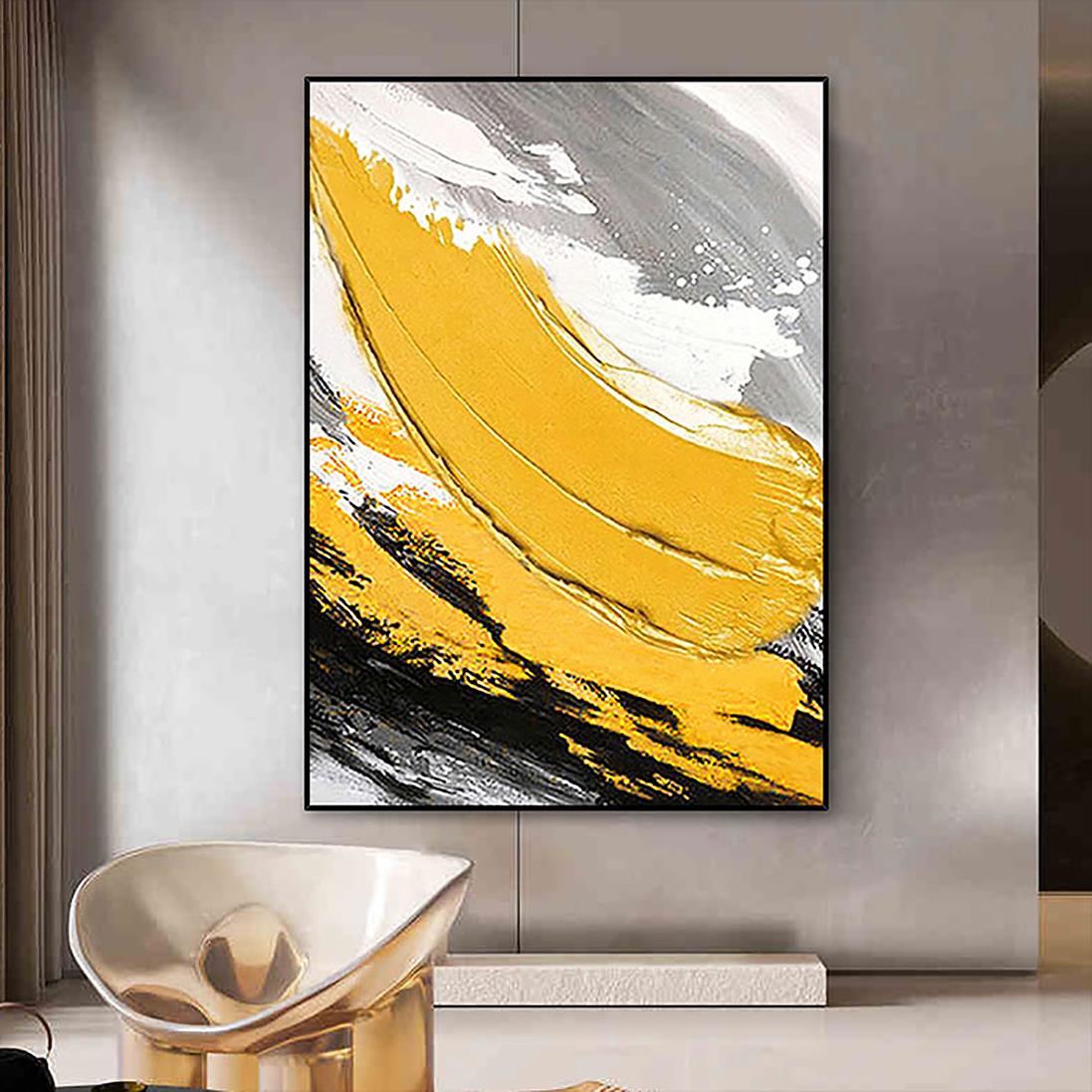 Brosse abstraite jaune par Couteau à palette art mural minimalisme Peintures à l'huile